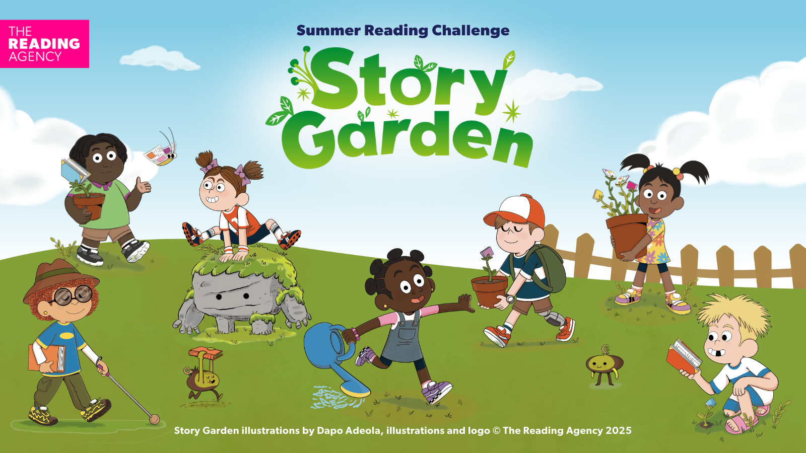 Summer Reading Challenge 2025 - theme for this year is Story Garden. Children doing different activities.
